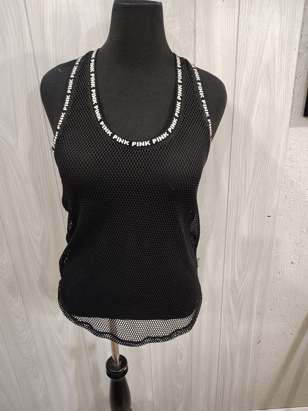 Victoria's Secret PINK Mesh Tank Black Size L Beach Athletic Cover Up Sports Y2K